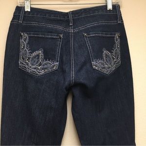 Nine West Jeans 6 Missy Straight Leg Embellished Pockets Dark Denim Stretch